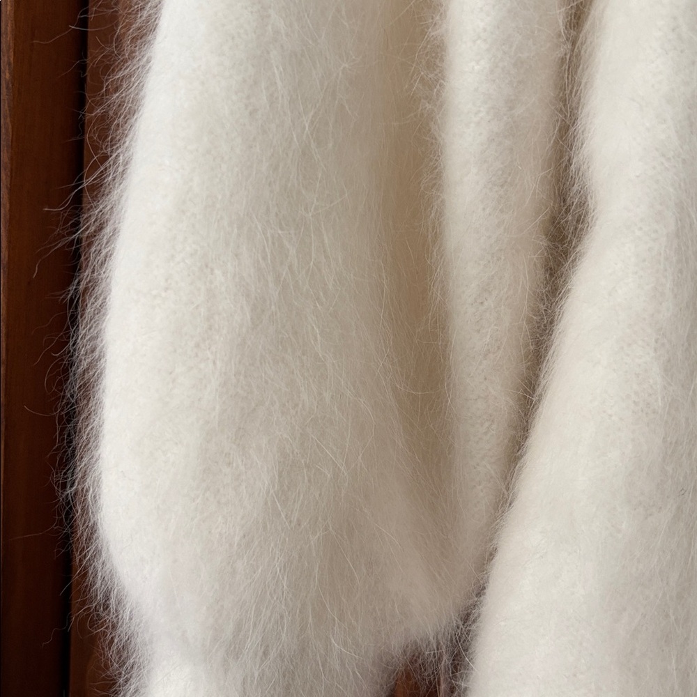 Ivory Embroidered Angora Cardigan OS - Picture 2 of 9